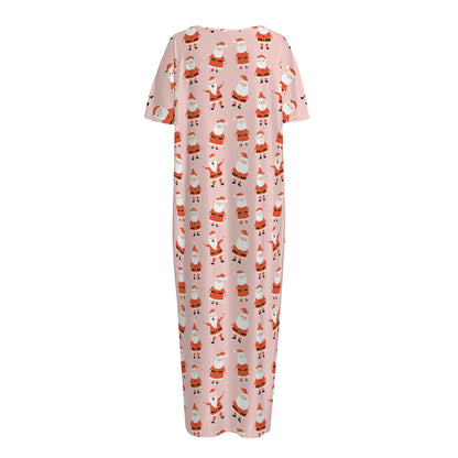 Cute Santa Claus Pattern Print Short Sleeve Long Nightdress