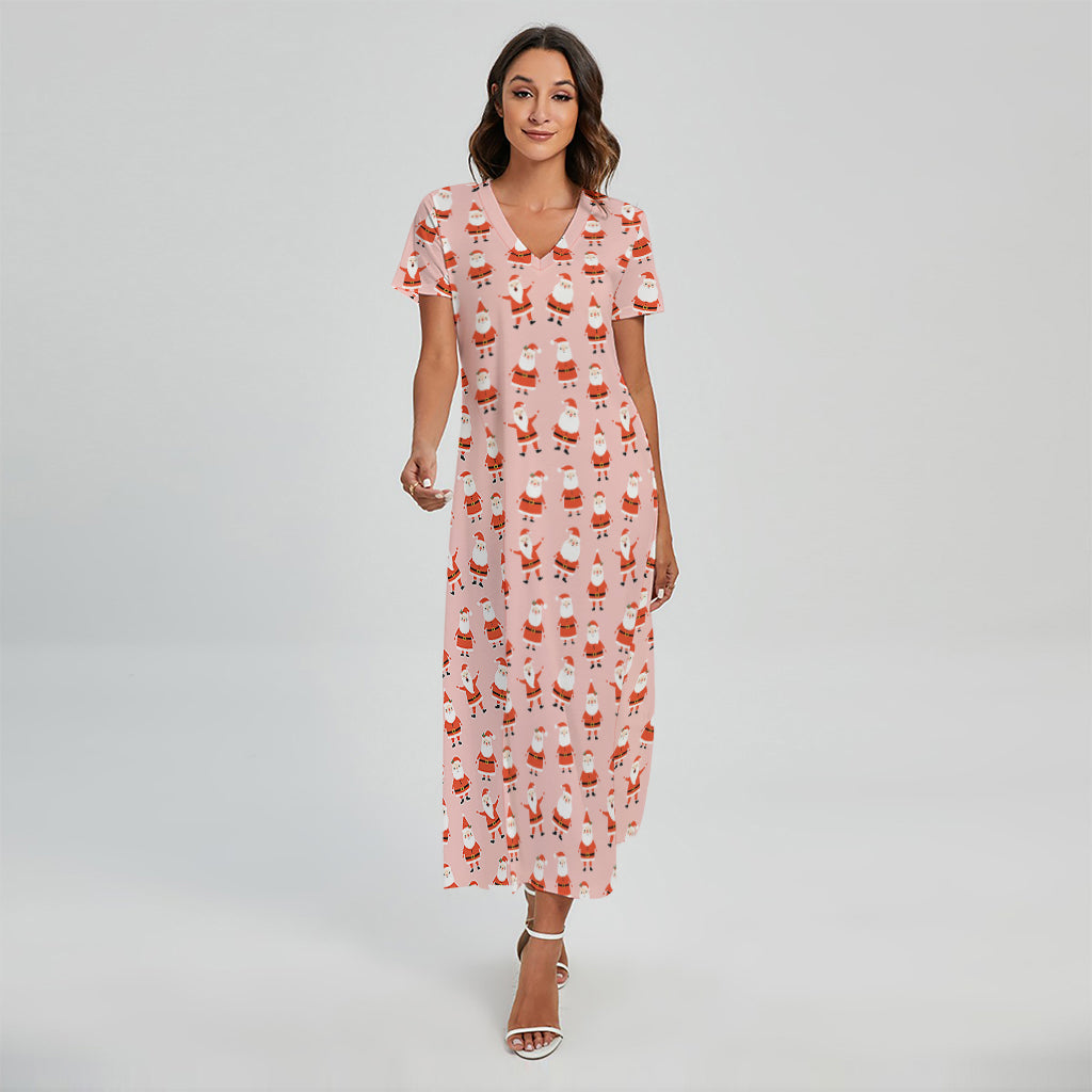 Cute Santa Claus Pattern Print Short Sleeve Maxi Dress