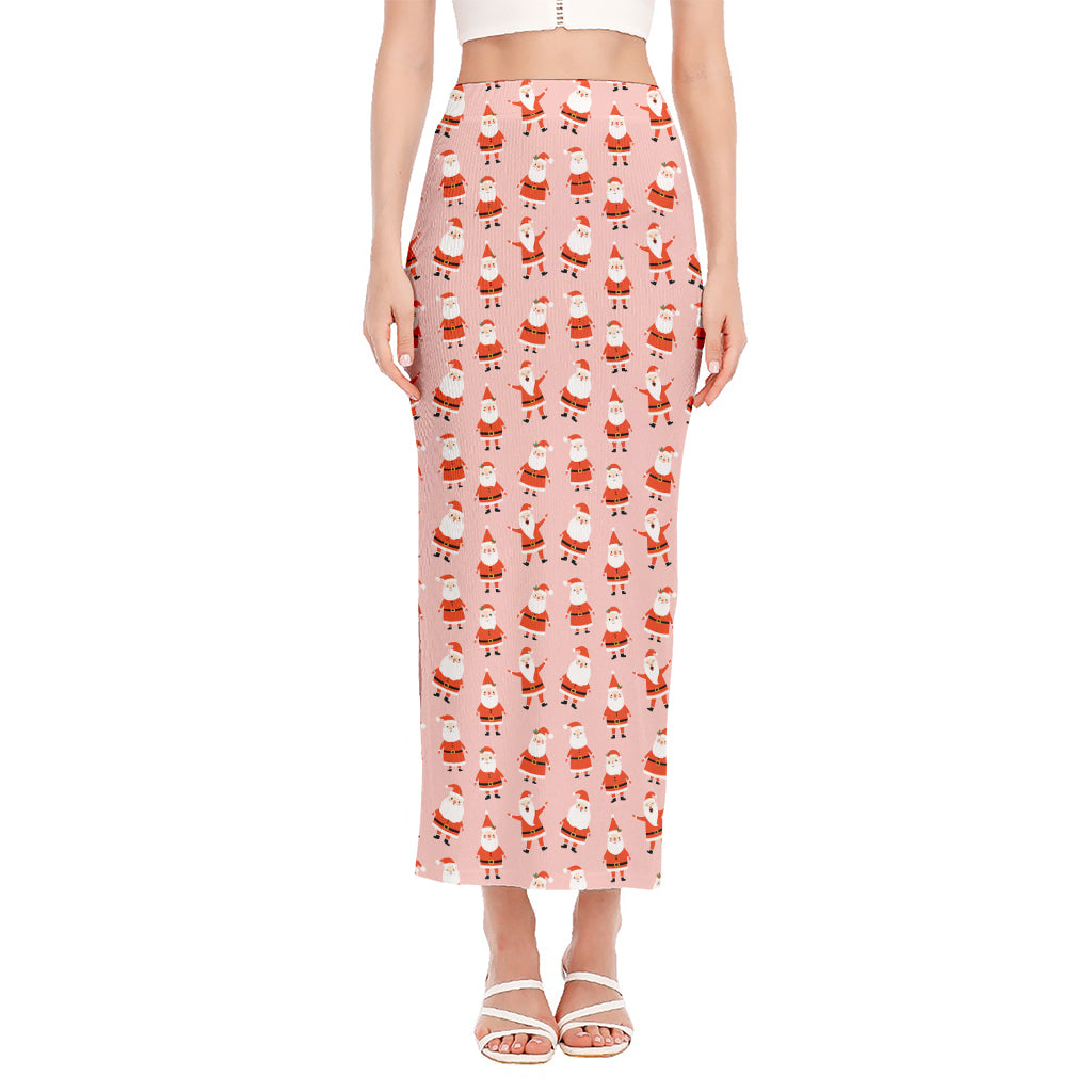 Cute Santa Claus Pattern Print Side Slit Maxi Skirt