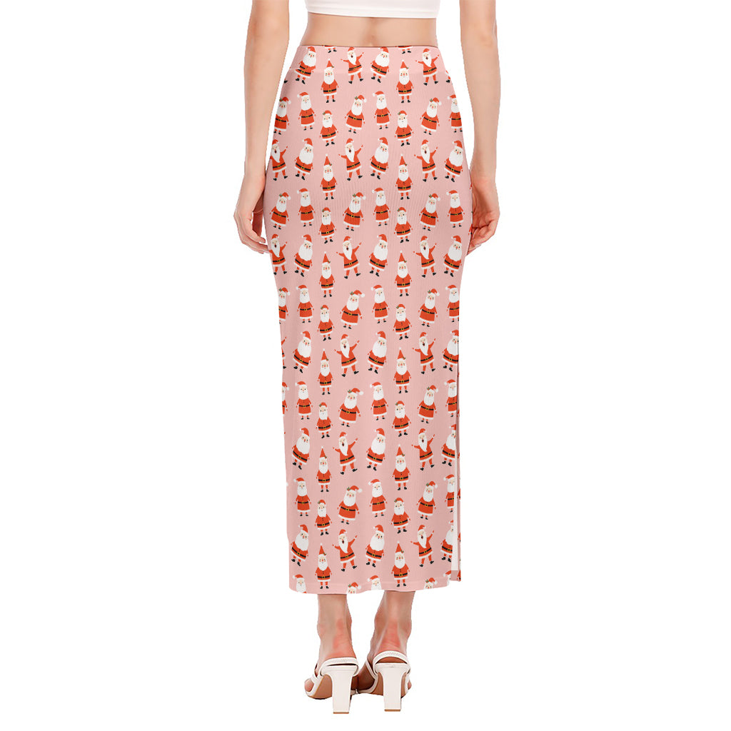 Cute Santa Claus Pattern Print Side Slit Maxi Skirt