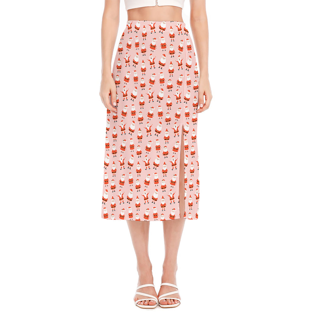 Cute Santa Claus Pattern Print Side Slit Midi Skirt