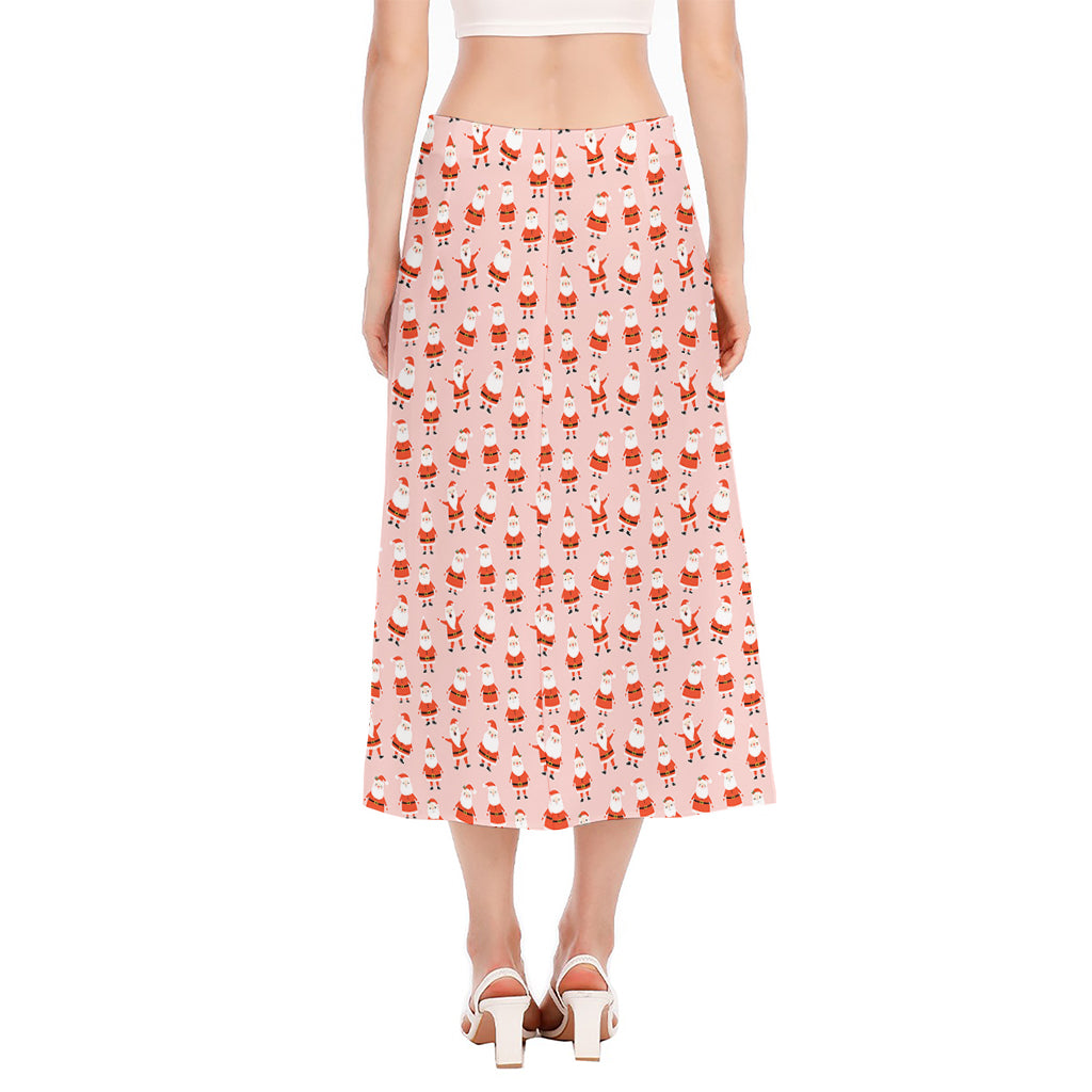Cute Santa Claus Pattern Print Side Slit Midi Skirt