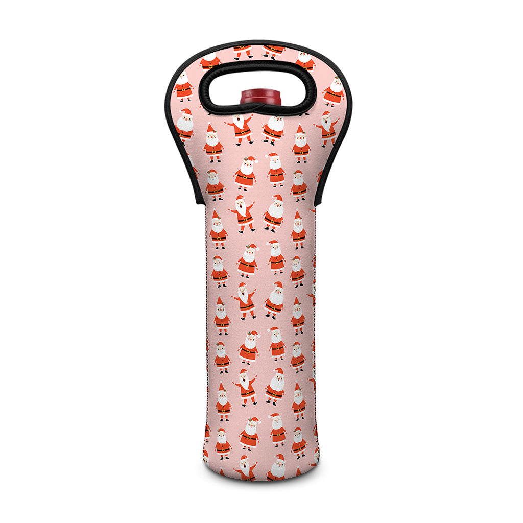Cute Santa Claus Pattern Print Single Neoprene Wine Tote