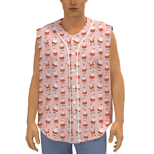 Cute Santa Claus Pattern Print Sleeveless Baseball Jersey