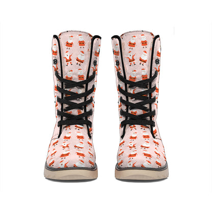 Cute Santa Claus Pattern Print Winter Boots