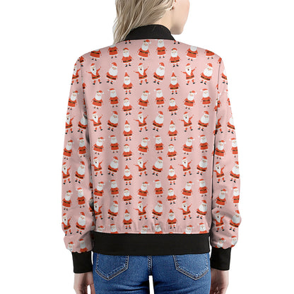 Cute Santa Claus Pattern Print Women's Bomber Jacket