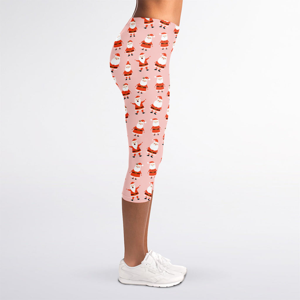 Cute Santa Claus Pattern Print Women's Capri Leggings
