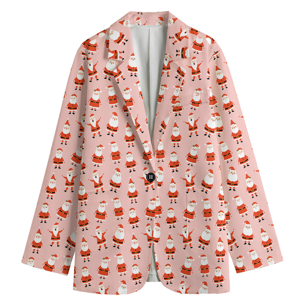 Cute Santa Claus Pattern Print Women's Cotton Blazer