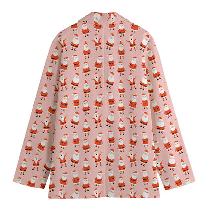 Cute Santa Claus Pattern Print Women's Cotton Blazer