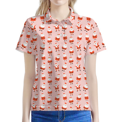 Cute Santa Claus Pattern Print Women's Polo Shirt