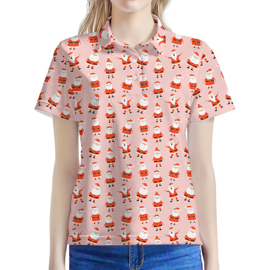 Cute Santa Claus Pattern Print Women's Polo Shirt