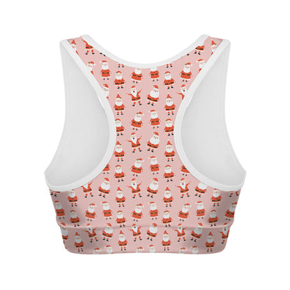 Cute Santa Claus Pattern Print Women's Sports Bra