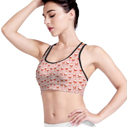 Cute Santa Claus Pattern Print Women's Sports Bra