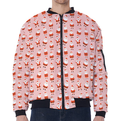 Cute Santa Claus Pattern Print Zip Sleeve Bomber Jacket