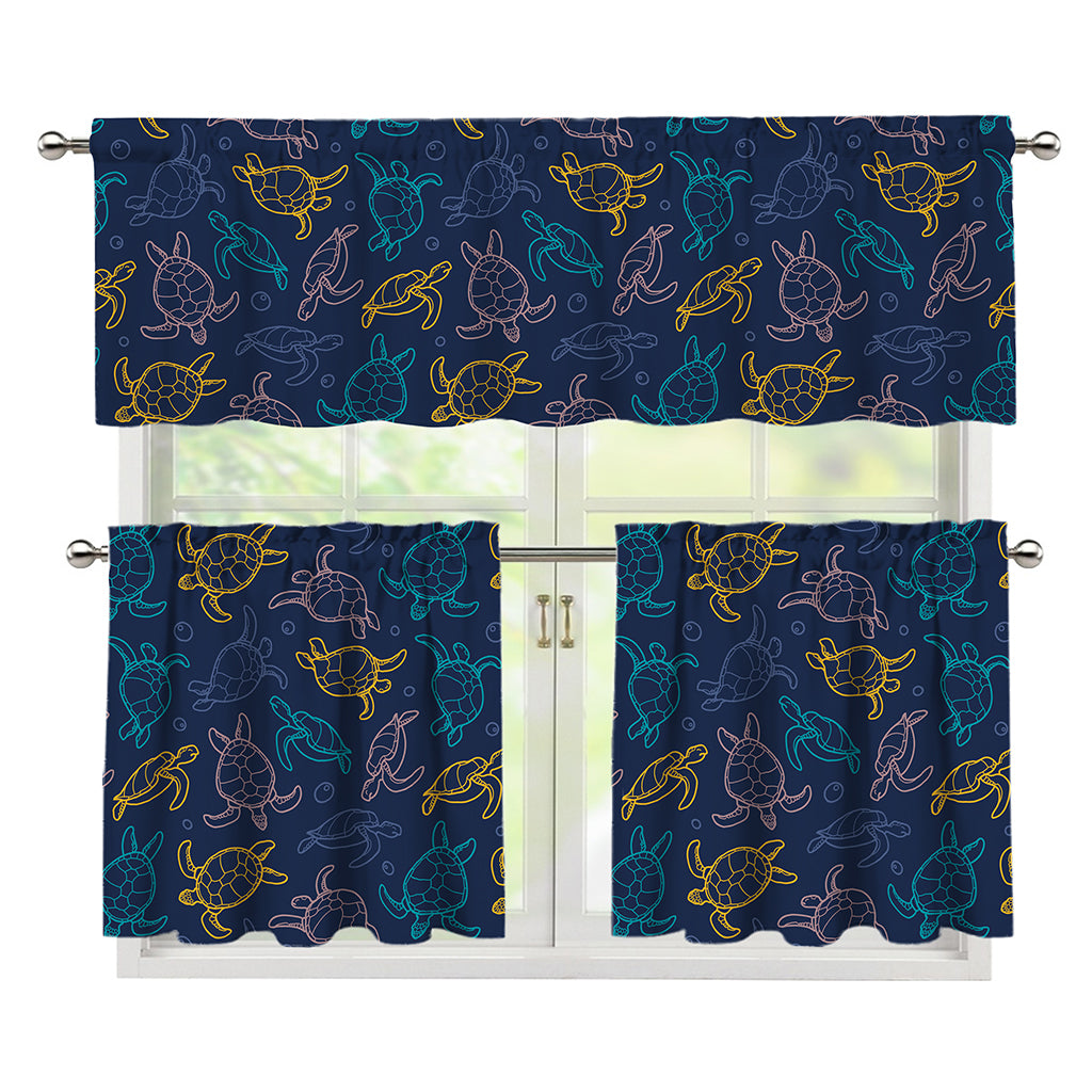 Cute Sea Turtle Pattern Print 3 Piece Kitchen Curtains