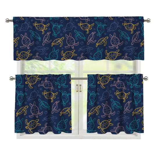 Cute Sea Turtle Pattern Print 3 Piece Kitchen Curtains