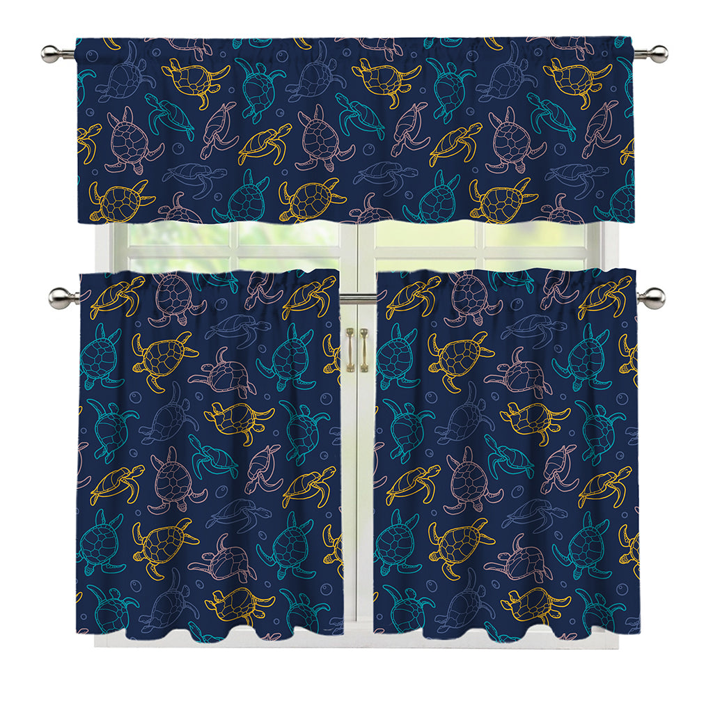 Cute Sea Turtle Pattern Print 3 Piece Kitchen Curtains