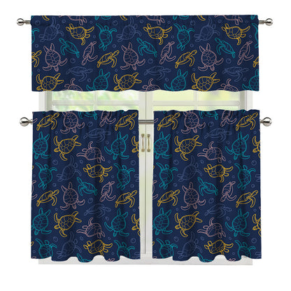 Cute Sea Turtle Pattern Print 3 Piece Kitchen Curtains