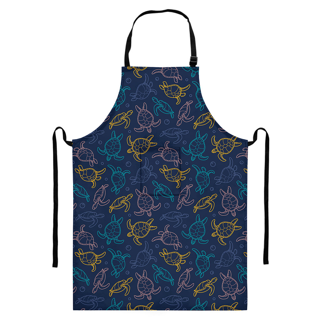 Cute Sea Turtle Pattern Print Bib Apron With Pocket