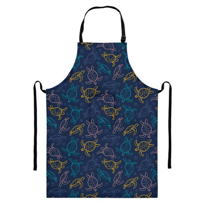 Cute Sea Turtle Pattern Print Bib Apron With Pocket