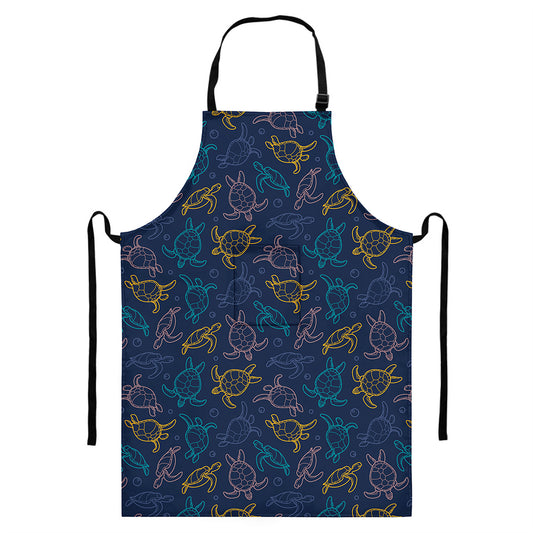 Cute Sea Turtle Pattern Print Bib Apron With Pocket