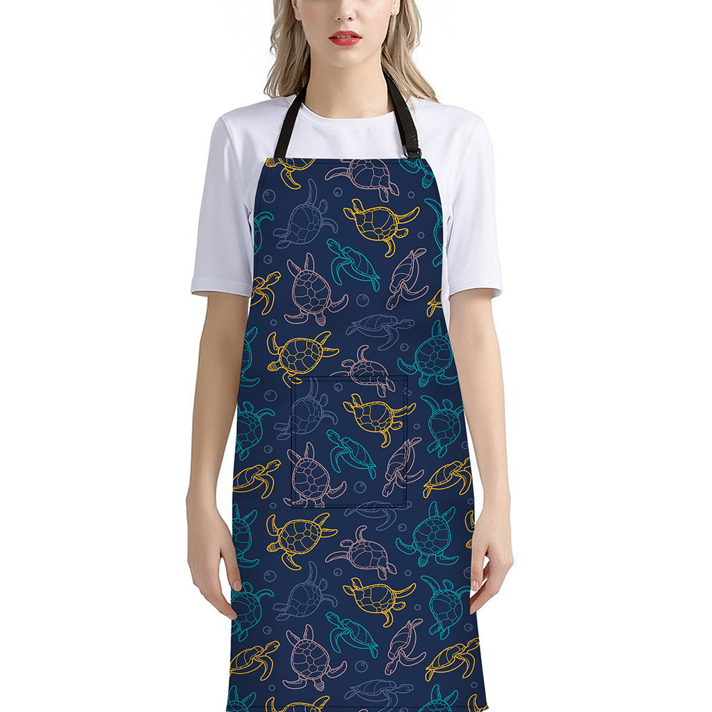 Cute Sea Turtle Pattern Print Bib Apron With Pocket