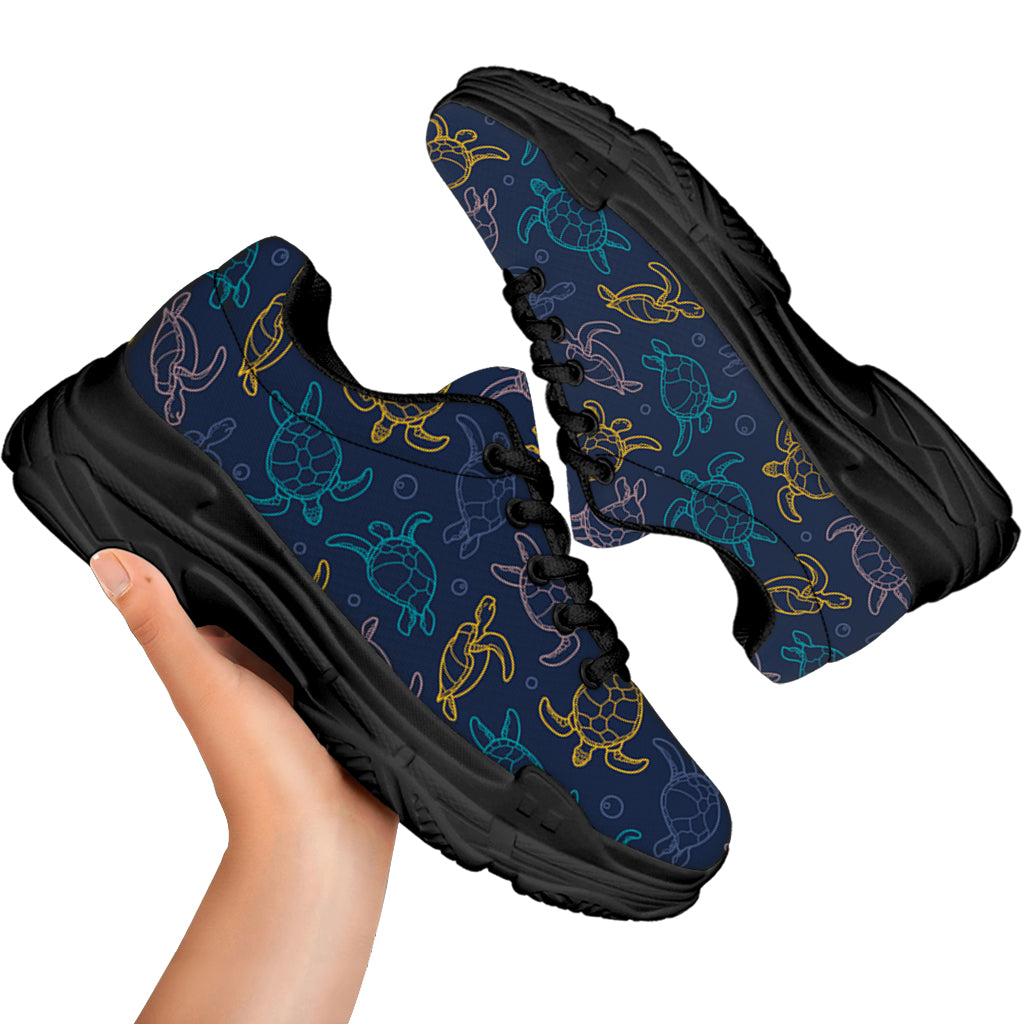 Cute Sea Turtle Pattern Print Black Chunky Shoes