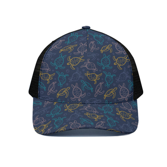 Cute Sea Turtle Pattern Print Black Mesh Trucker Cap