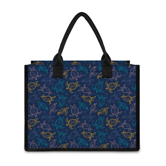 Cute Sea Turtle Pattern Print Canvas Tote Bag