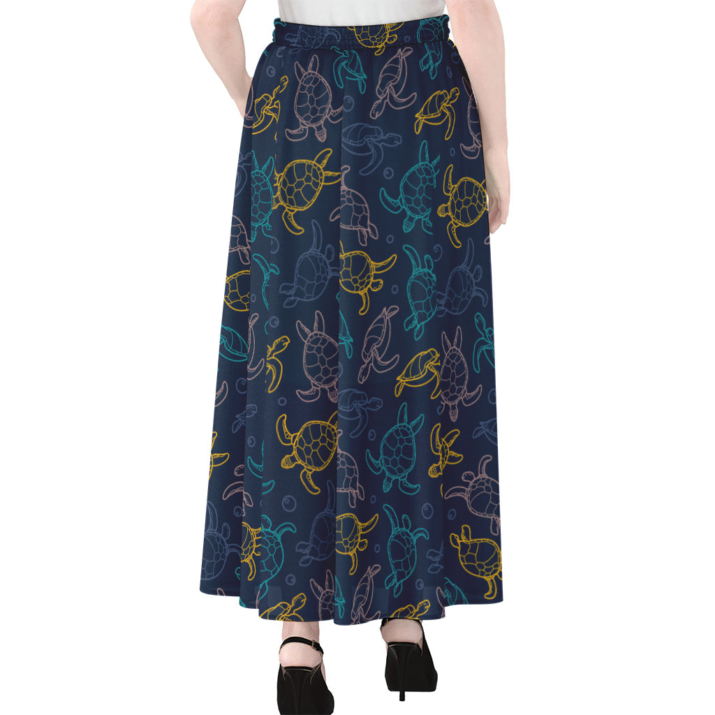Cute Sea Turtle Pattern Print Chiffon Maxi Skirt
