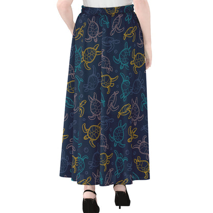 Cute Sea Turtle Pattern Print Chiffon Maxi Skirt