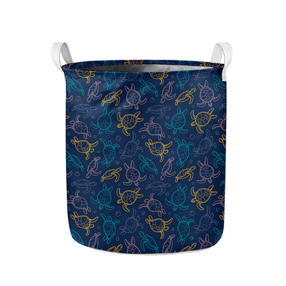 Cute Sea Turtle Pattern Print Collapsible Laundry Basket