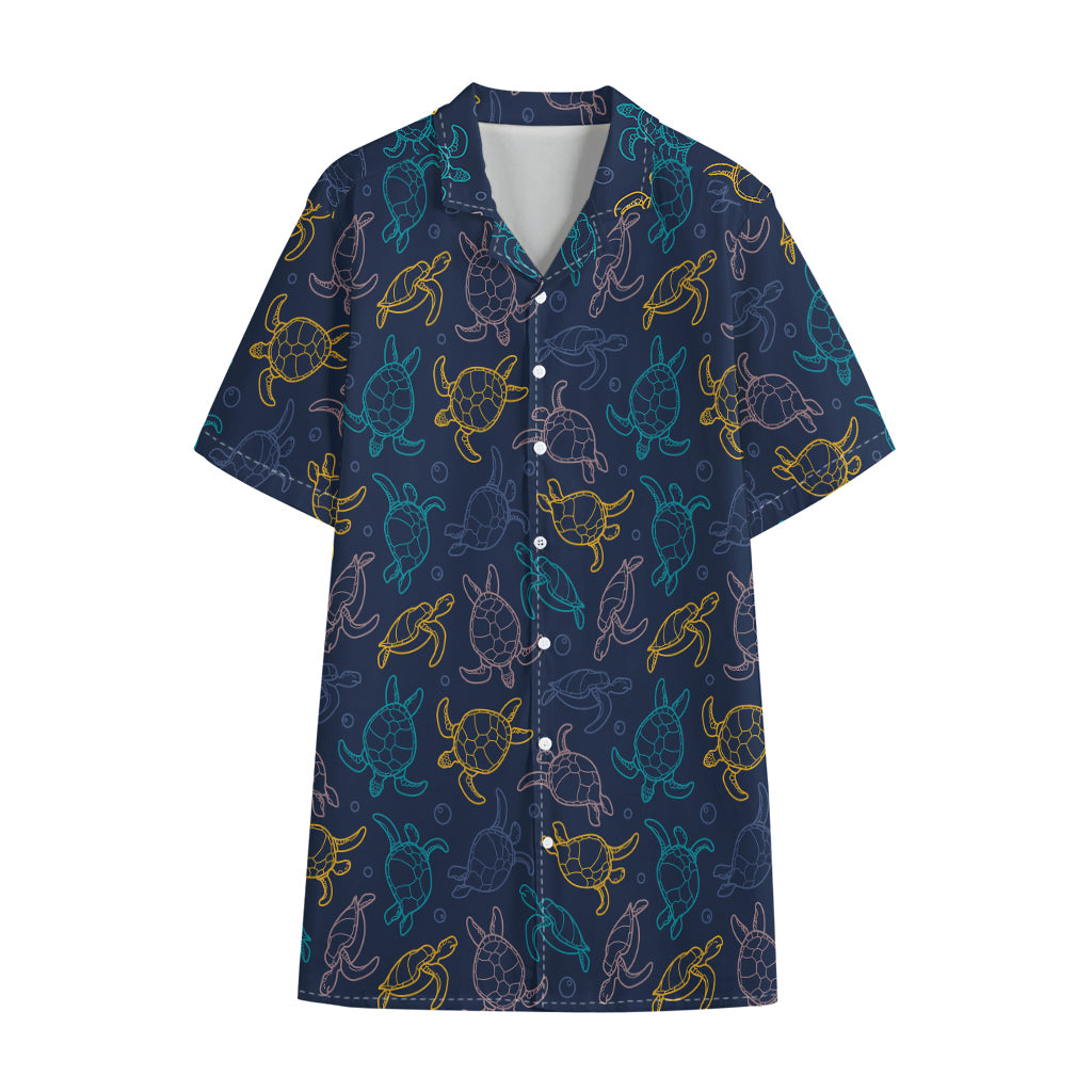 Cute Sea Turtle Pattern Print Cotton Hawaiian Shirt