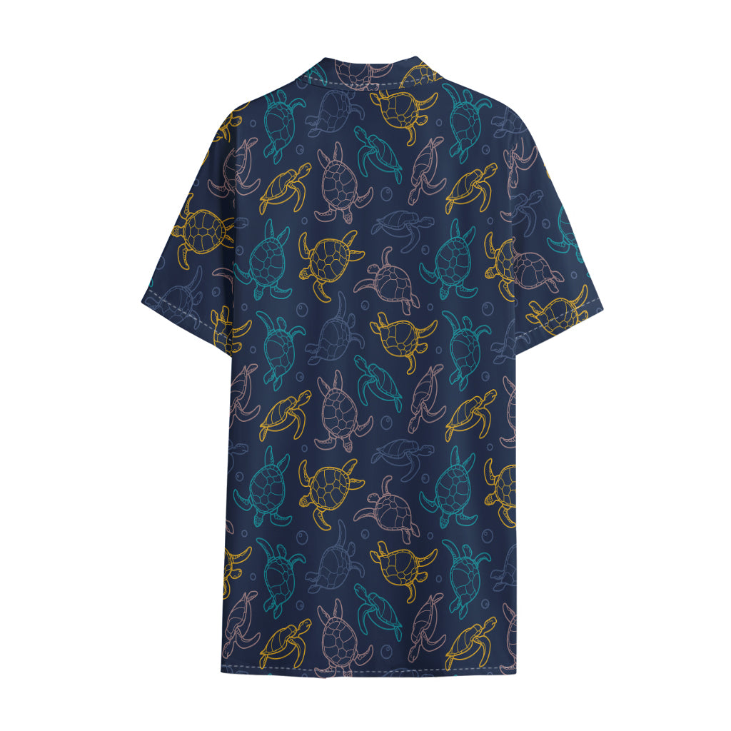 Cute Sea Turtle Pattern Print Cotton Hawaiian Shirt