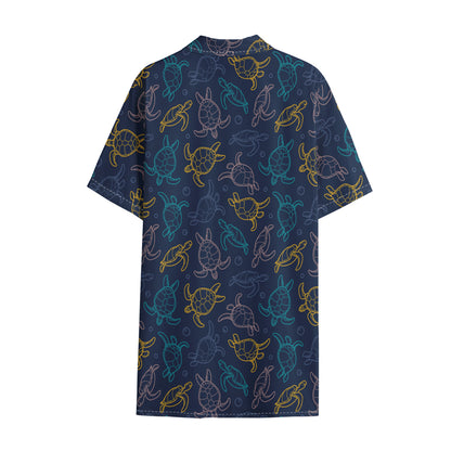 Cute Sea Turtle Pattern Print Cotton Hawaiian Shirt