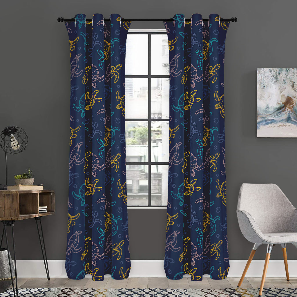 Cute Sea Turtle Pattern Print Curtain
