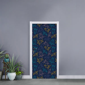 Cute Sea Turtle Pattern Print Door Sticker