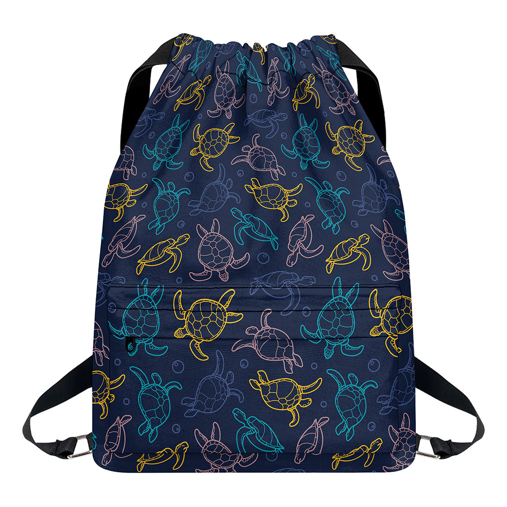 Cute Sea Turtle Pattern Print Drawstring Backpack