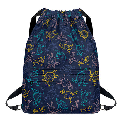 Cute Sea Turtle Pattern Print Drawstring Backpack