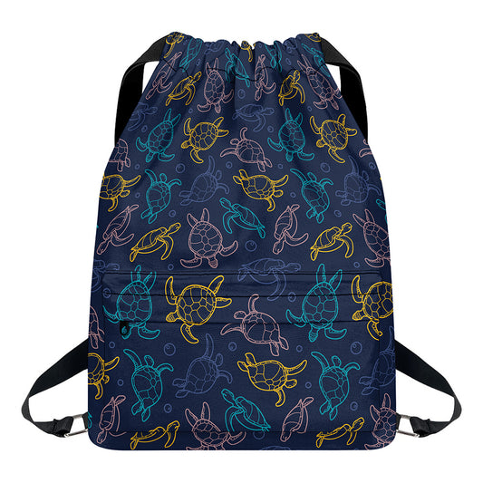 Cute Sea Turtle Pattern Print Drawstring Backpack