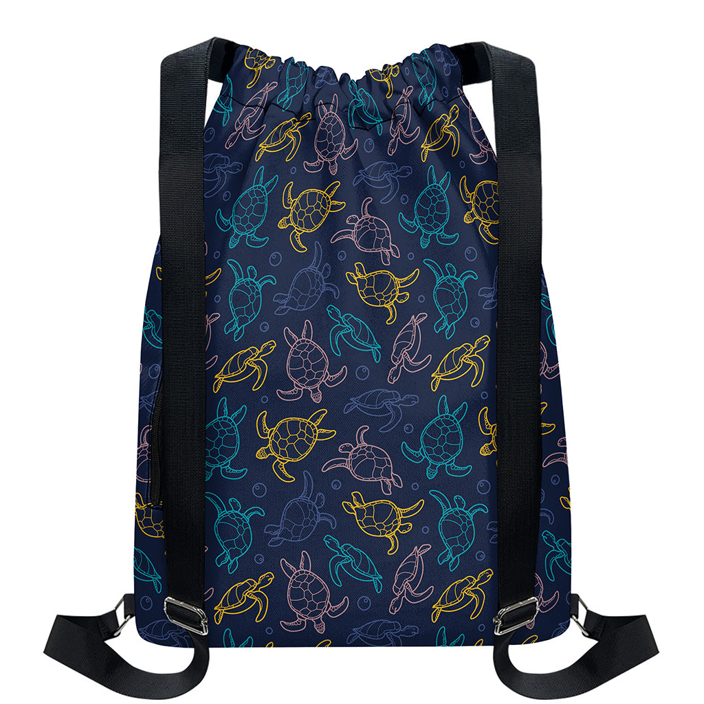 Cute Sea Turtle Pattern Print Drawstring Backpack
