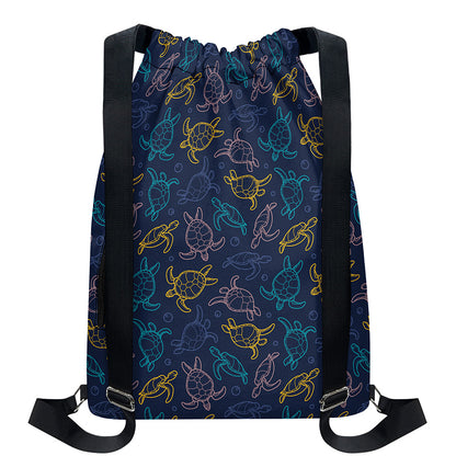 Cute Sea Turtle Pattern Print Drawstring Backpack