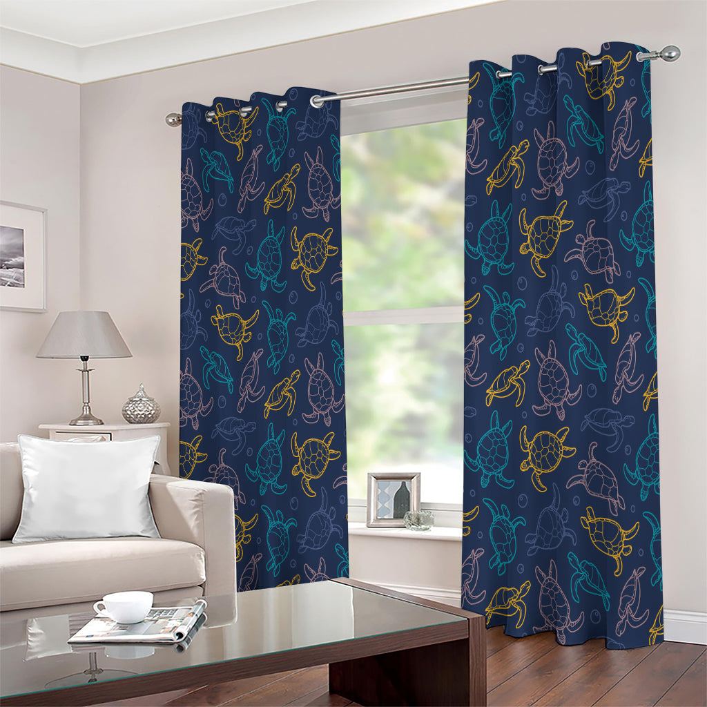 Cute Sea Turtle Pattern Print Extra Wide Grommet Curtains