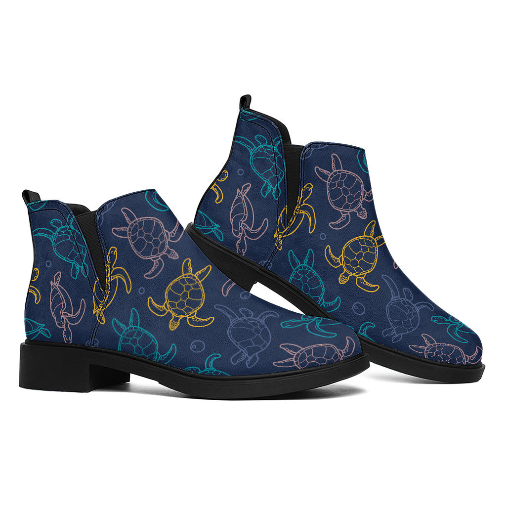 Cute Sea Turtle Pattern Print Flat Ankle Boots