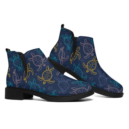 Cute Sea Turtle Pattern Print Flat Ankle Boots