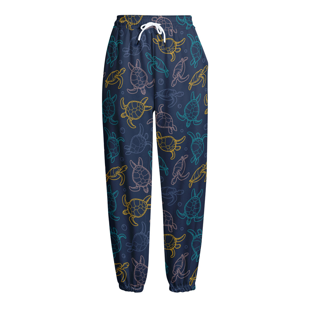 Cute Sea Turtle Pattern Print Fleece Lined Knit Pants