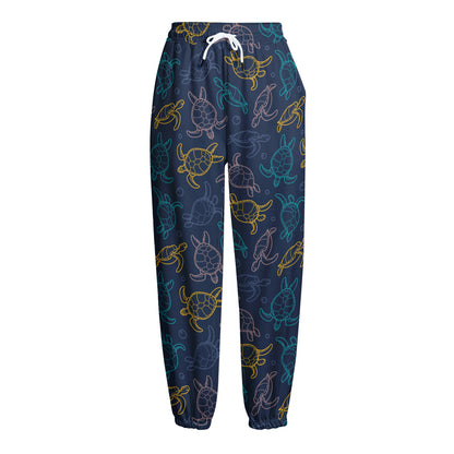 Cute Sea Turtle Pattern Print Fleece Lined Knit Pants