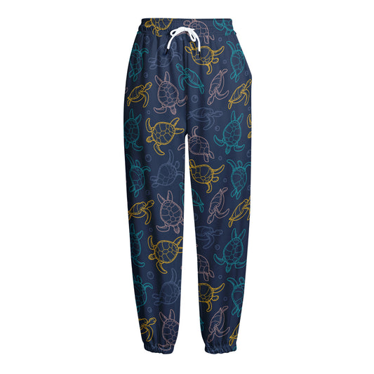 Cute Sea Turtle Pattern Print Fleece Lined Knit Pants