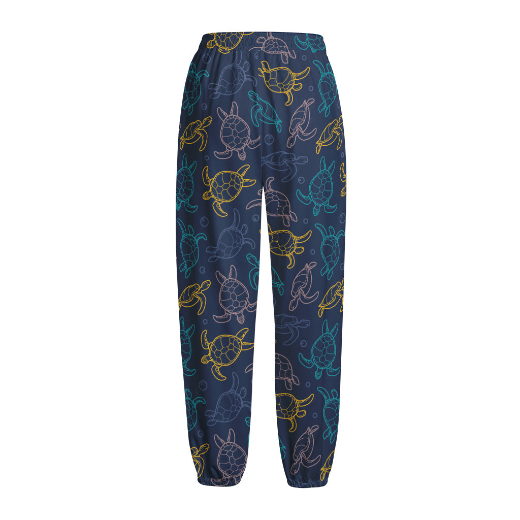 Cute Sea Turtle Pattern Print Fleece Lined Knit Pants