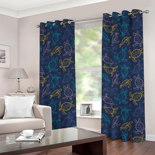 Cute Sea Turtle Pattern Print Grommet Curtains